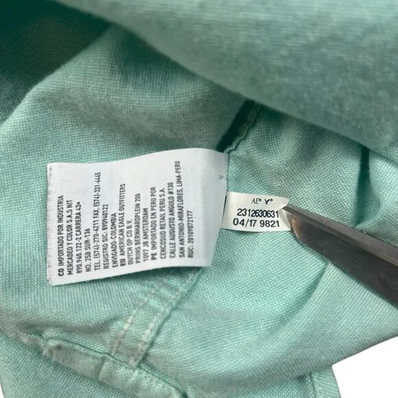 American Eagle Men’s XXL Blue Seriously Soft Short sleeve Button down Seafoam - Picture 6 of 7